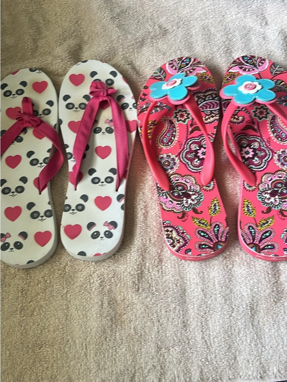 Vera Bradley Pink Paisley Flip Flops and Panda Heart Print Sandals